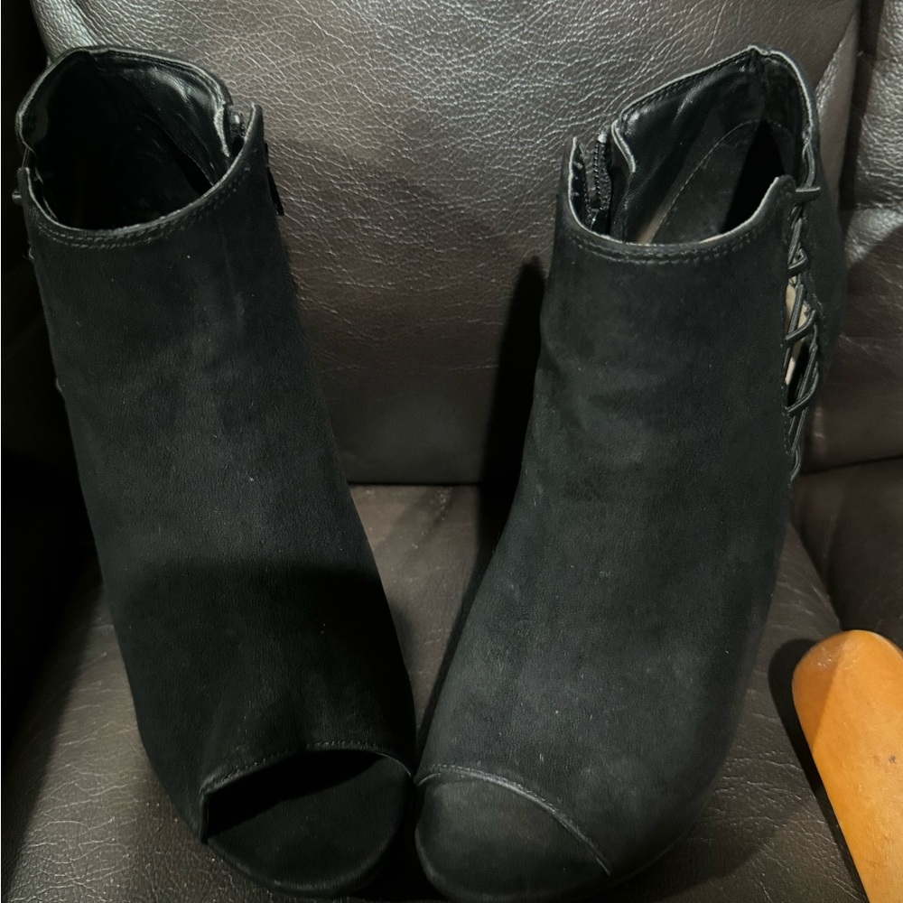 Black Peep-Toe Ankle Boots